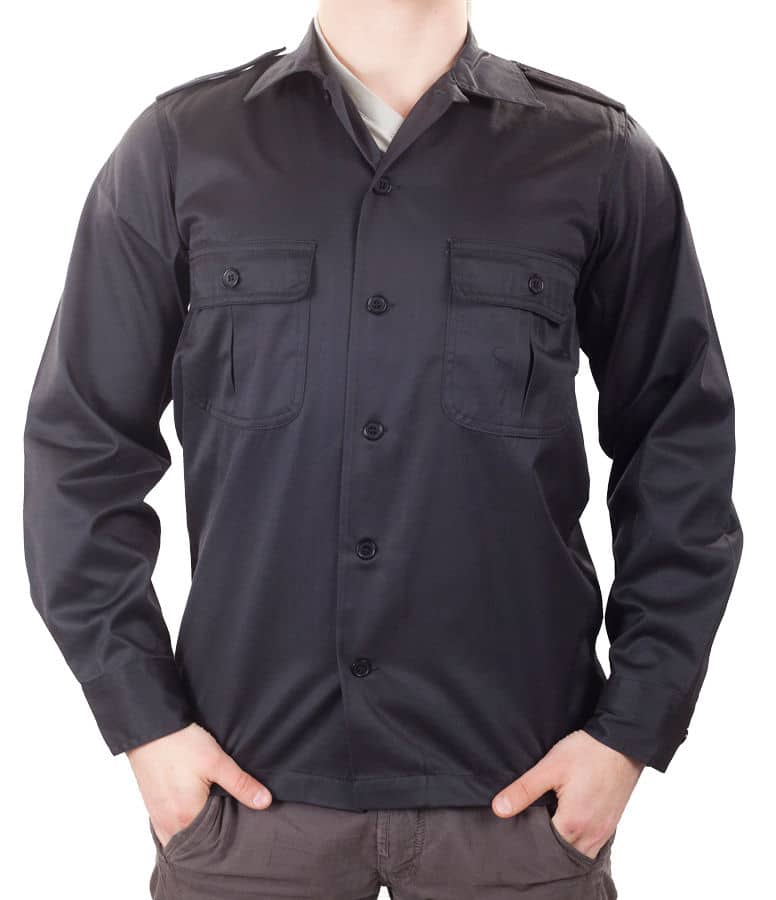 US Tactical Kauluspaita Musta, pitkähihainen Kauluspaita, erinomainen paita yleiskäyttöön, valmistettu 65% polyester/35% puuvilla, kokoja saatavana välillä M - 5XL