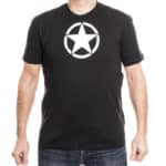 White Star T-Paita Musta, tyylikäs perusmallinen t-paita, rintaa ja vasenta hihaa koristaa iso valkoinen tähtiprintti, jenkkiarmeijan logo